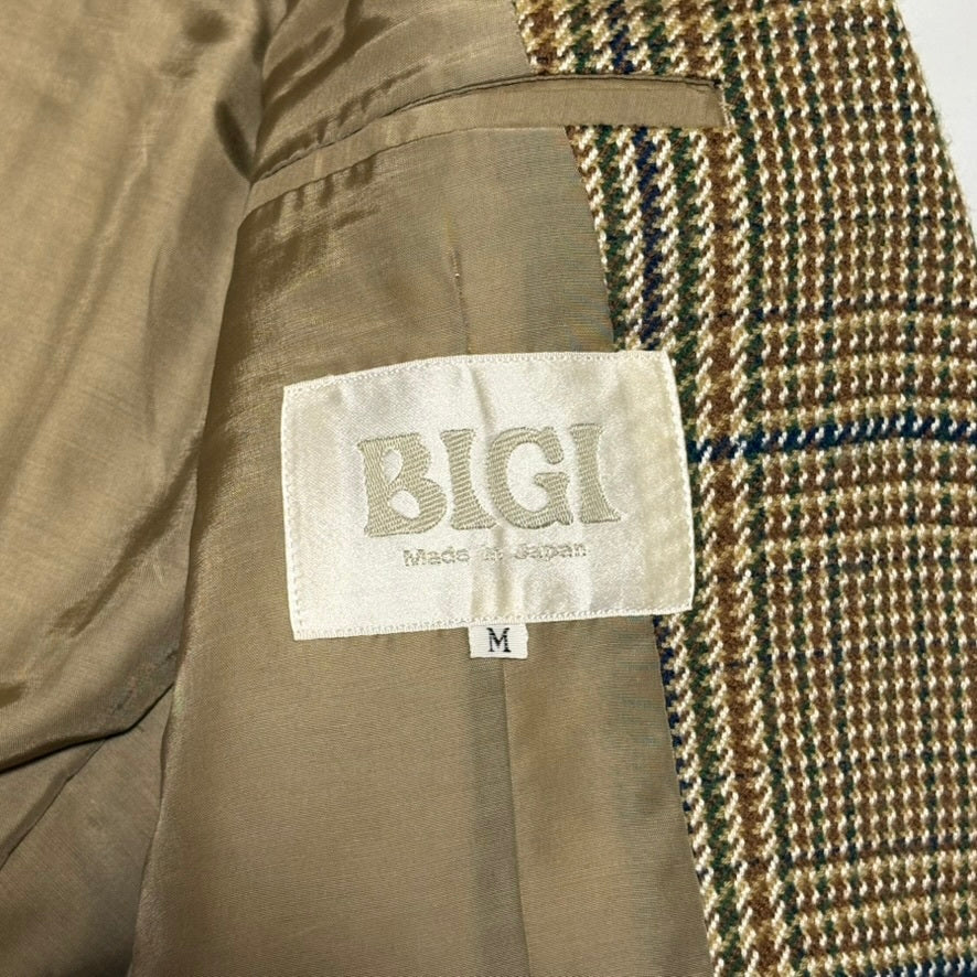 BIGI 80s/90s Brown Wool Houndstooth Tailored Jacket