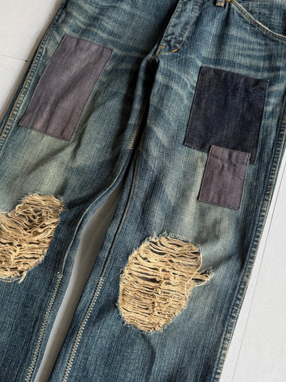number (n)ine Destroyed Patchwork Straight Denim Size 0