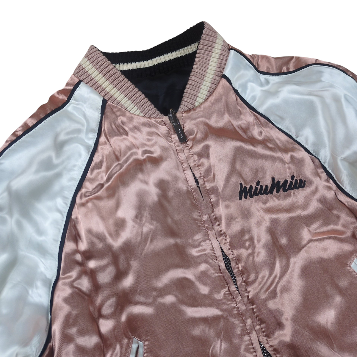 Miu Miu MIU Logo Reversible Rayon Souvenir Jacket Size 36