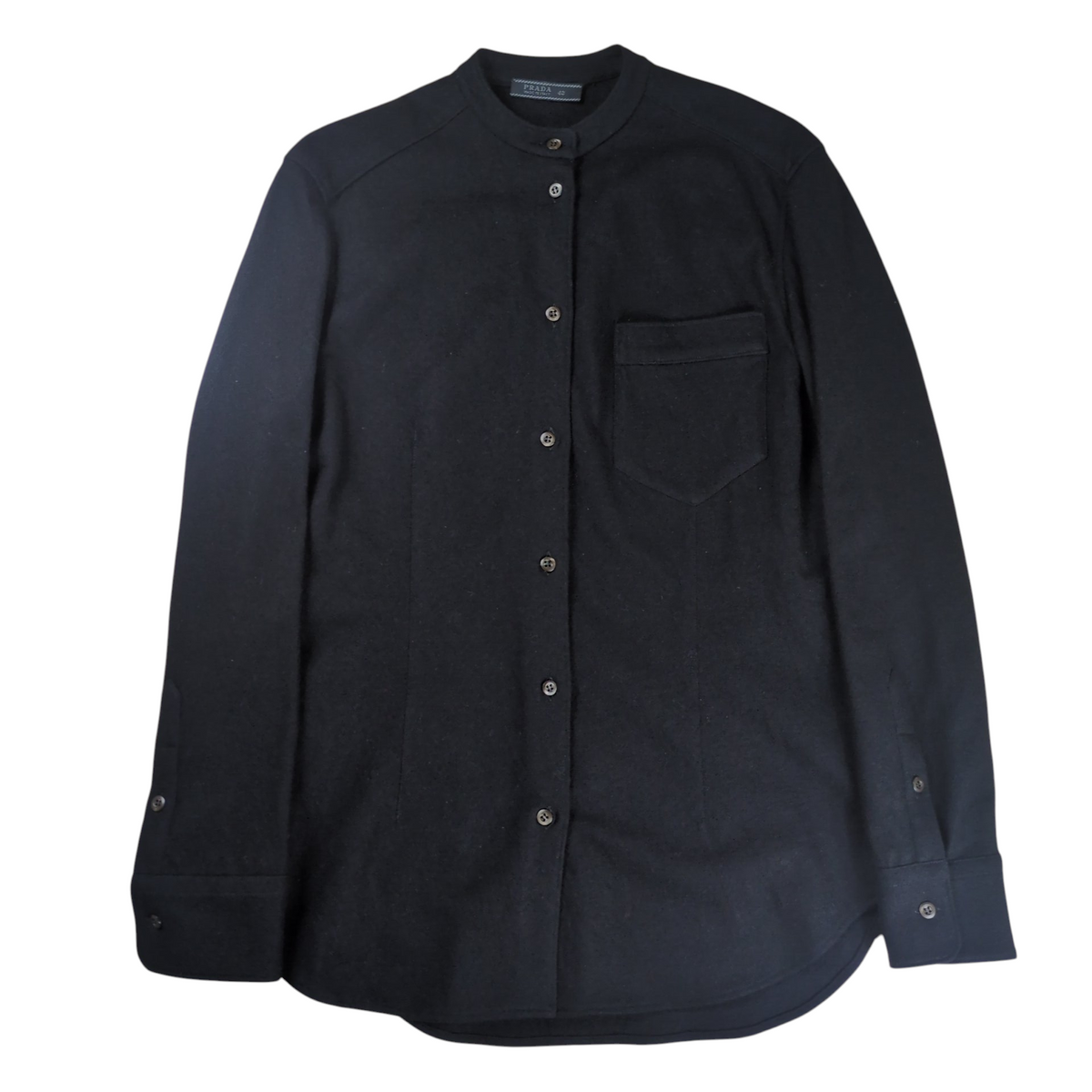 Prada 1990s Flannel Wool No Collar Shirt Size 40