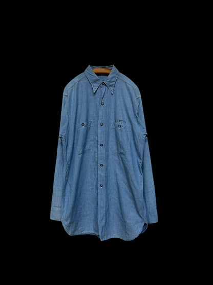 US NAVY 40s Vintage Parallel Stitch Chambray Shirt Size L