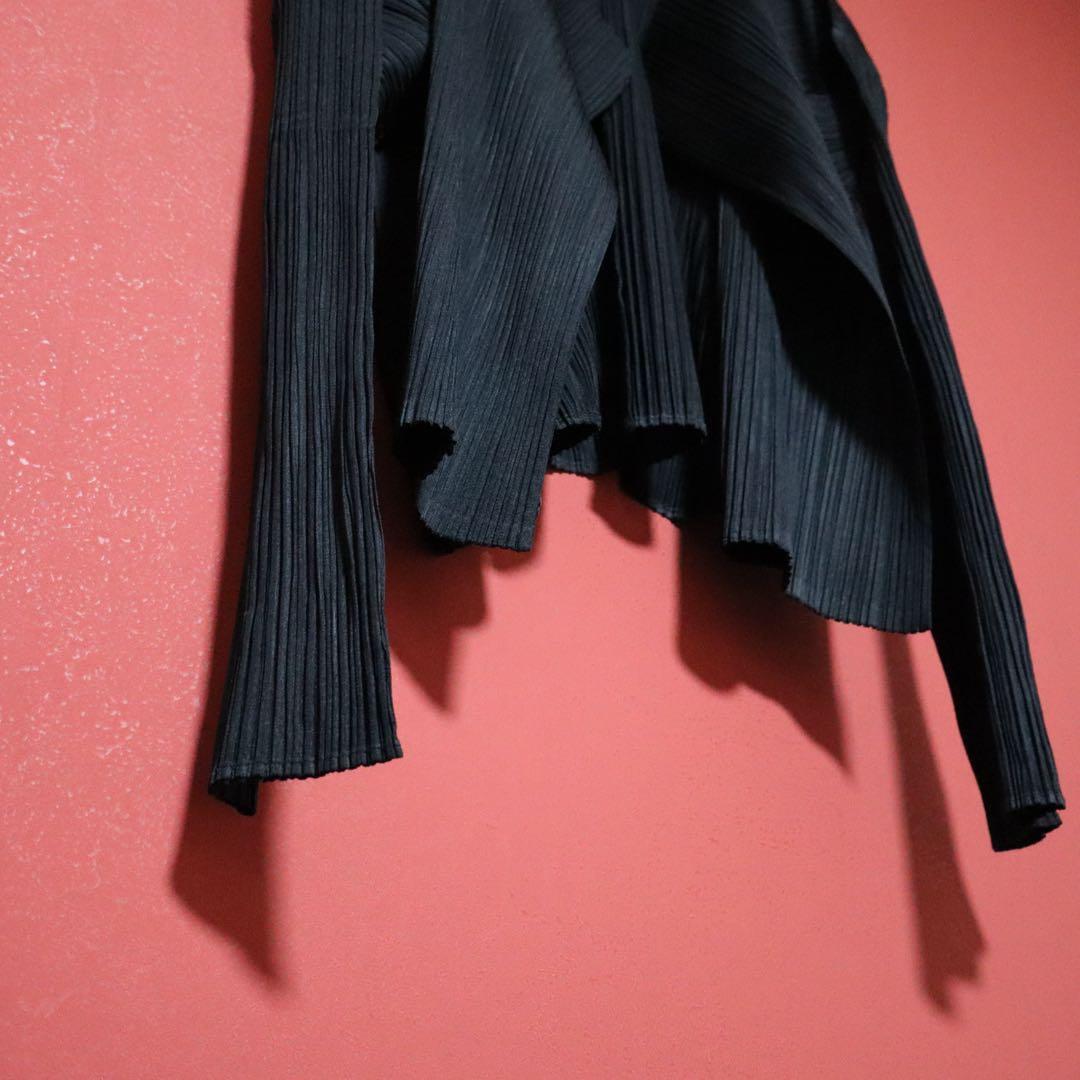 PLEATS PLEASE 00s Black Pleated Drape Cardigan Size 4