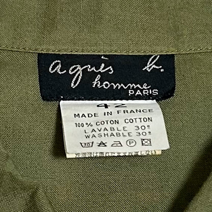 AGNES B. 1990s Zip Up Cotton Long Sleeve Shirt Olive Size 42