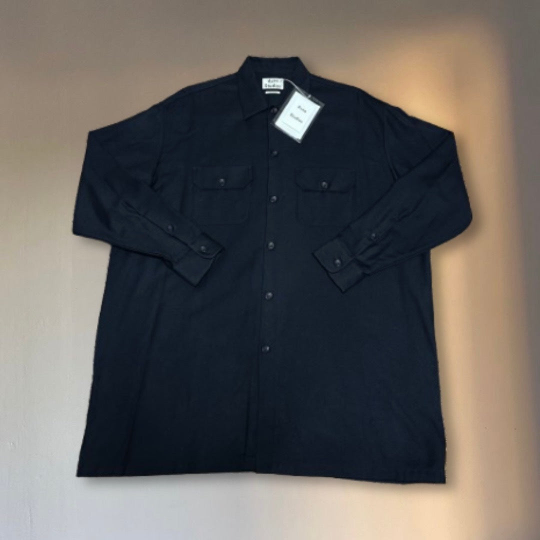 Acne Studios Dark Navy Wool Overcoat Shirt Chest Pockets Coat Size 46