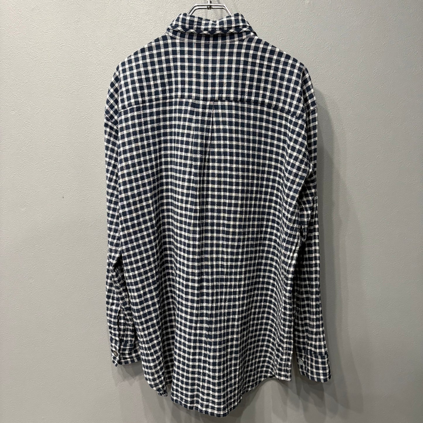 Plantation 95SS Navy Crinkled Plaid Shirt Size M