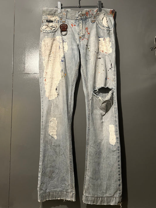 DOLCE&GABBANA Blue Paint Damage Jeans