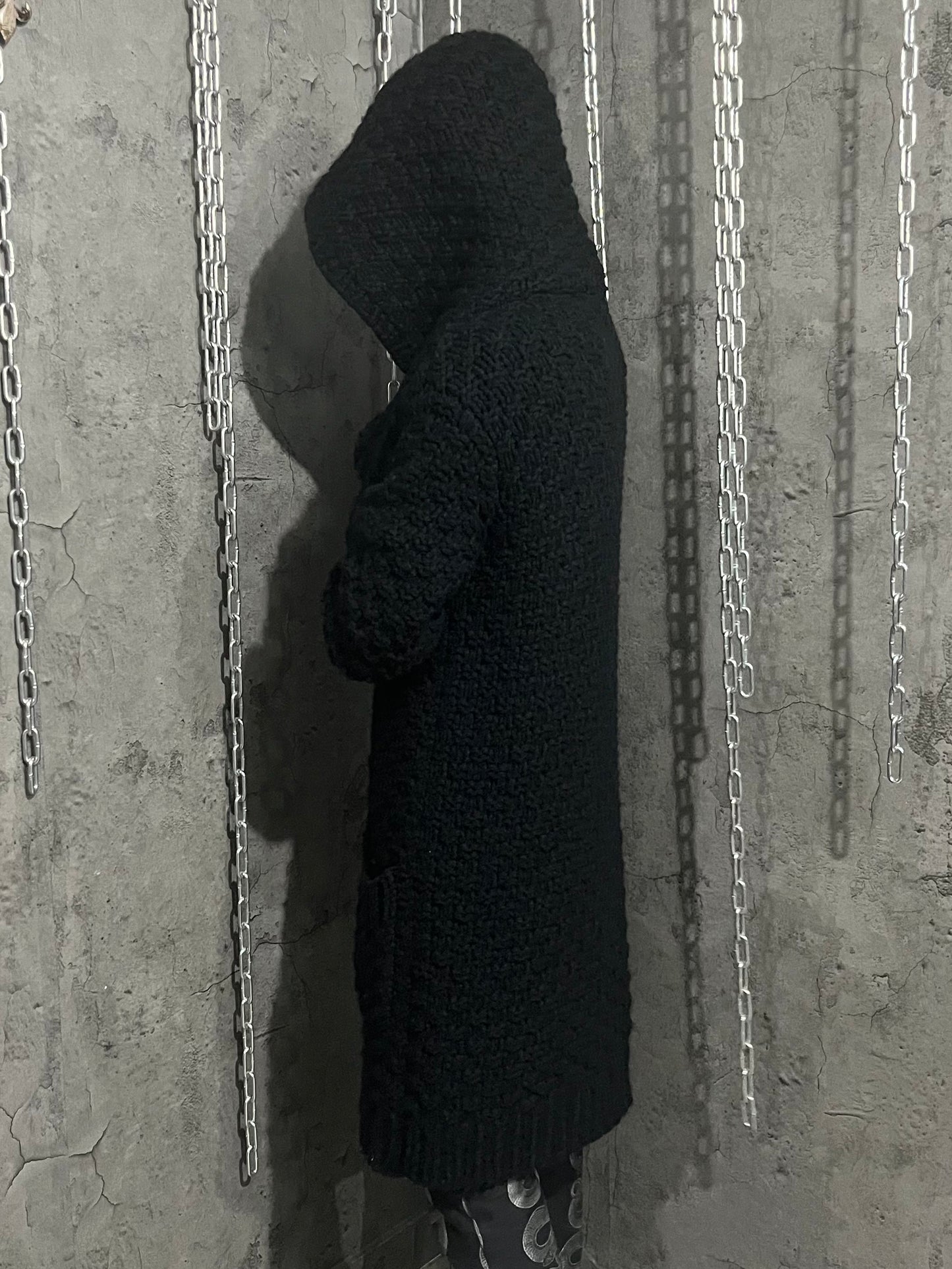 PHENOMENON Black Alpaca Blend Big Hood Cardigan Size L