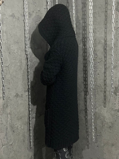 PHENOMENON Black Alpaca Blend Big Hood Cardigan Size L
