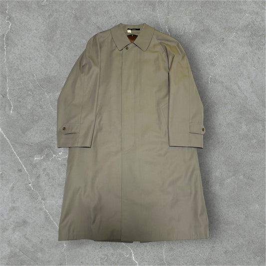 DAKS 90s Gray Wool/Silk Fly Front Balmacaan Coat