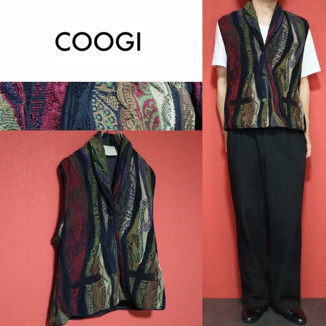 COOGI 90s Multi 3D Knit Geometric Shawl Collar Vest Size M