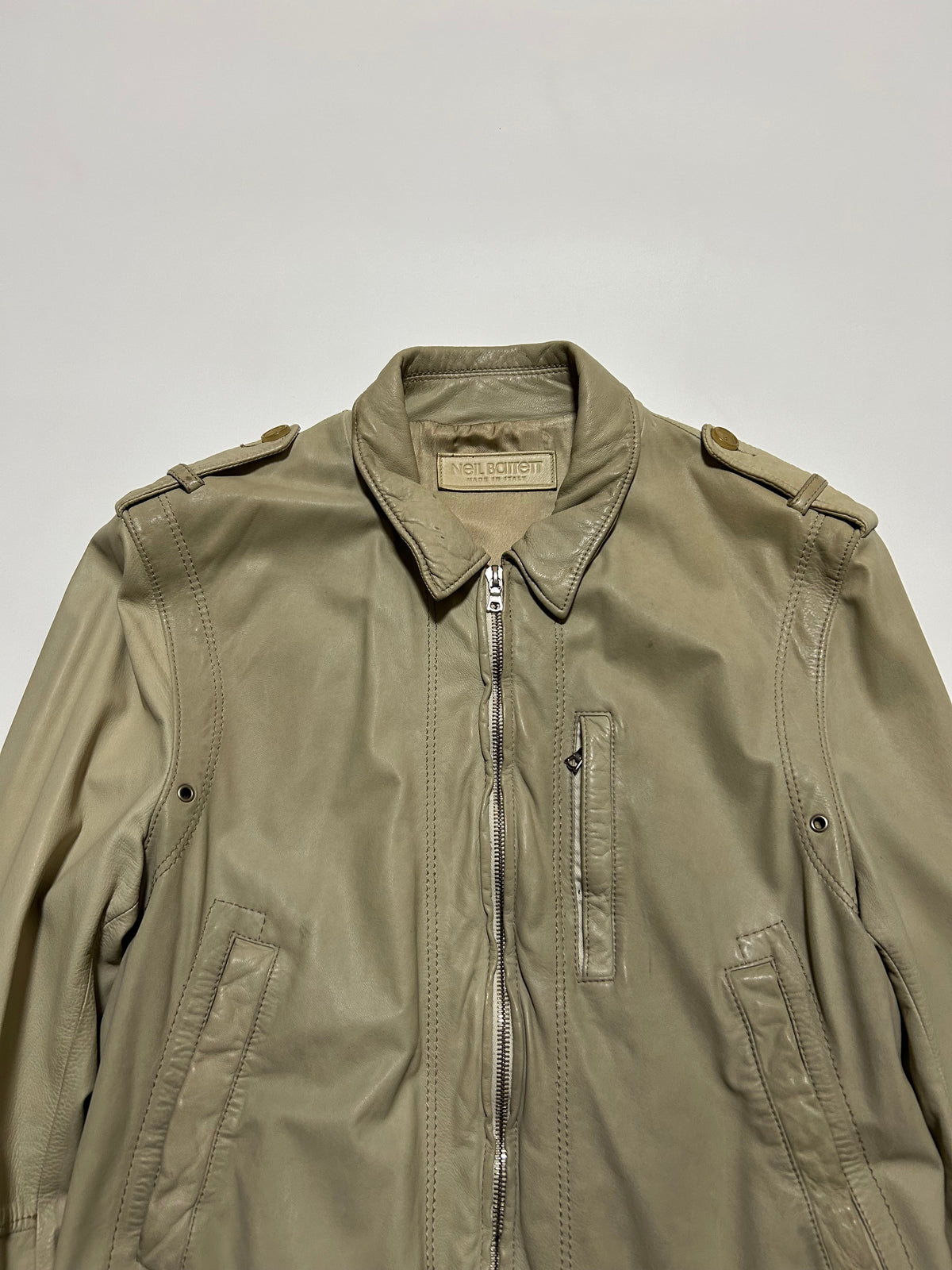 NEIL BARRETT 2000s Leather Biker Jacket Ivory Size S