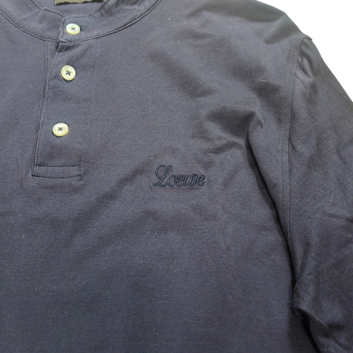 Loewe Logo Embroidered Cotton Henley Shirt Blue Size M