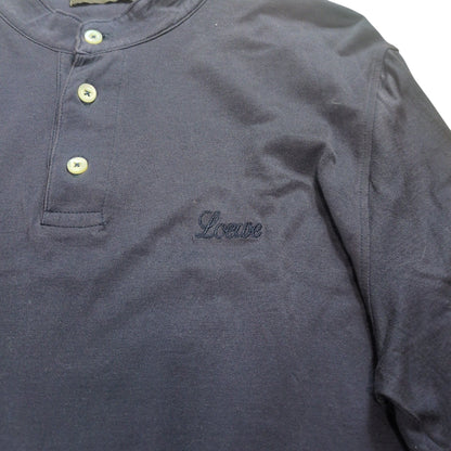 Loewe Logo Embroidered Cotton Henley Shirt Blue Size M