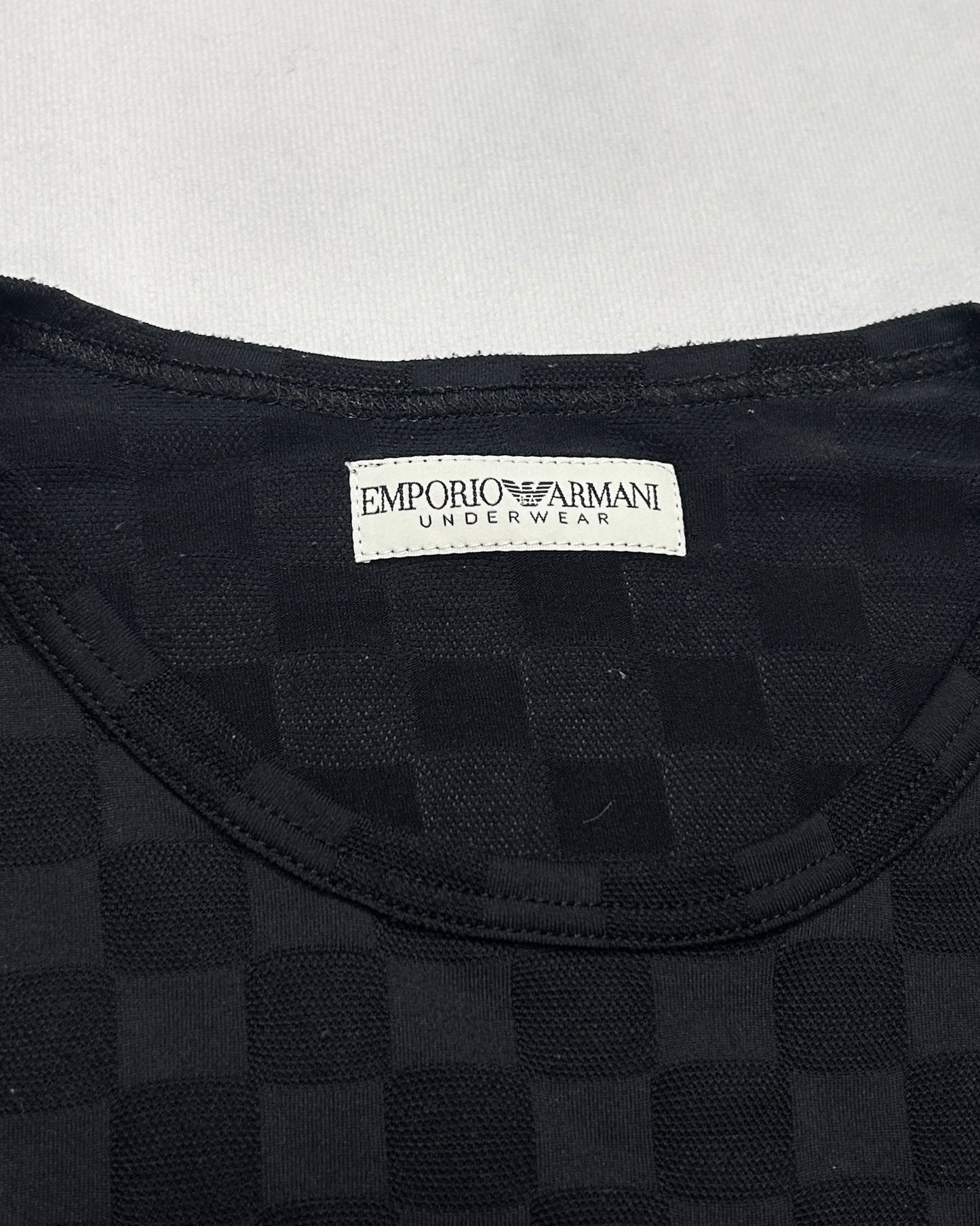 Emporio Armani Black Plaid Stretch Nylon T-Shirt Size L