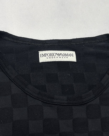 Emporio Armani Black Plaid Stretch Nylon T-Shirt Size L