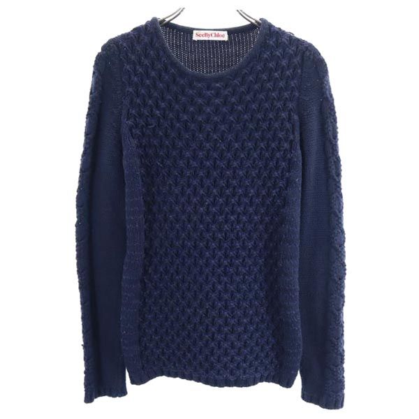 SEE BY CHLOE Long Sleeve Knit Sweater Navy Size USA 2
