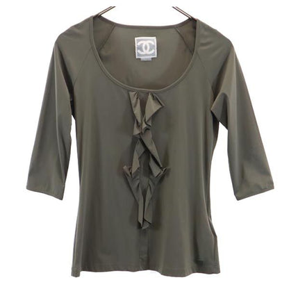 CHANEL Three-Quarter Sleeve Top Khaki Size 38