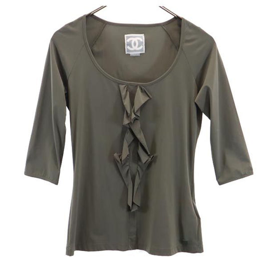 CHANEL Three-Quarter Sleeve Top Khaki Size 38