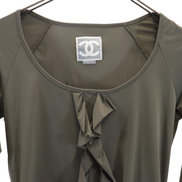 CHANEL Three-Quarter Sleeve Top Khaki Size 38