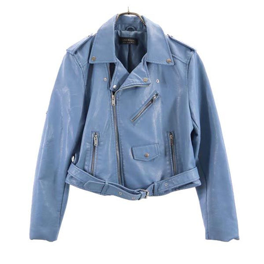 LIKA RULLA Blue Leather Riders Jacket Size XL