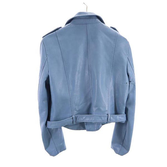 LIKA RULLA Blue Leather Riders Jacket Size XL