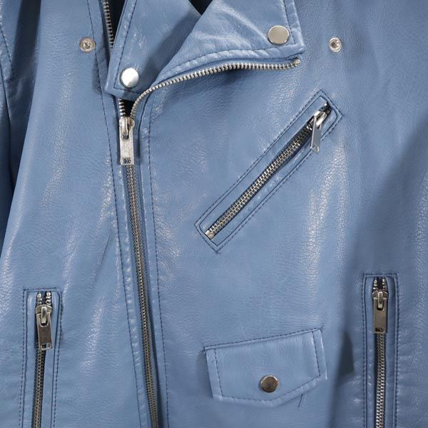 LIKA RULLA Blue Leather Riders Jacket Size XL
