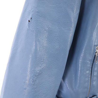 LIKA RULLA Blue Leather Riders Jacket Size XL