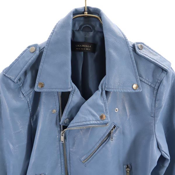 LIKA RULLA Blue Leather Riders Jacket Size XL