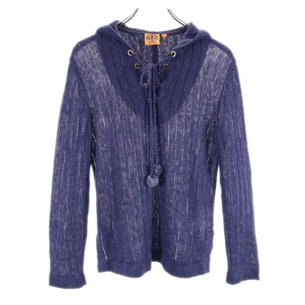 Tory Burch Linen Long Sleeve Knit Hoodie Navy Size XS