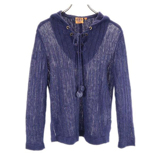 Tory Burch Linen Long Sleeve Knit Hoodie Navy Size XS