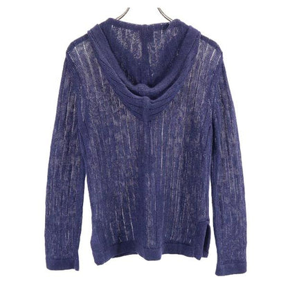 Tory Burch Linen Long Sleeve Knit Hoodie Navy Size XS
