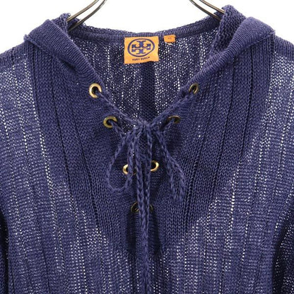Tory Burch Linen Long Sleeve Knit Hoodie Navy Size XS