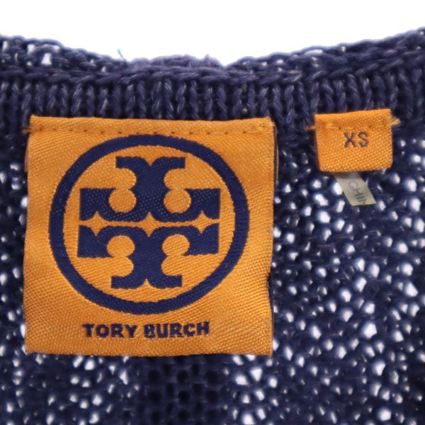 Tory Burch Linen Long Sleeve Knit Hoodie Navy Size XS