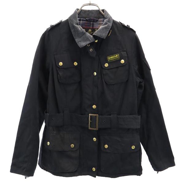Barbour Waxed Cotton Jacket w/ Waist Belt Black Size 10