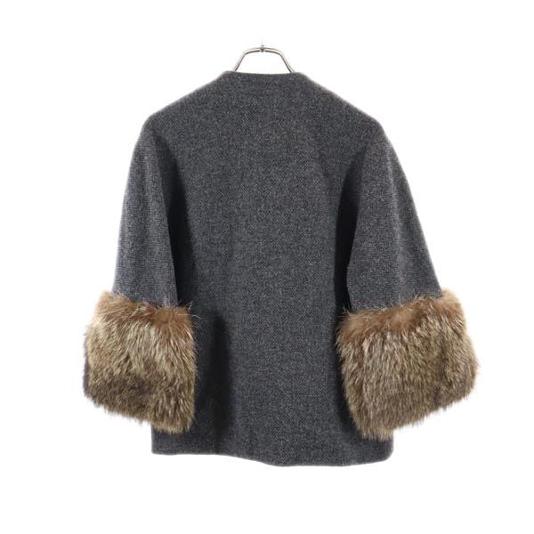 MARNI Herringbone Collarless Jacket Fur Cuffs Gray Size 36