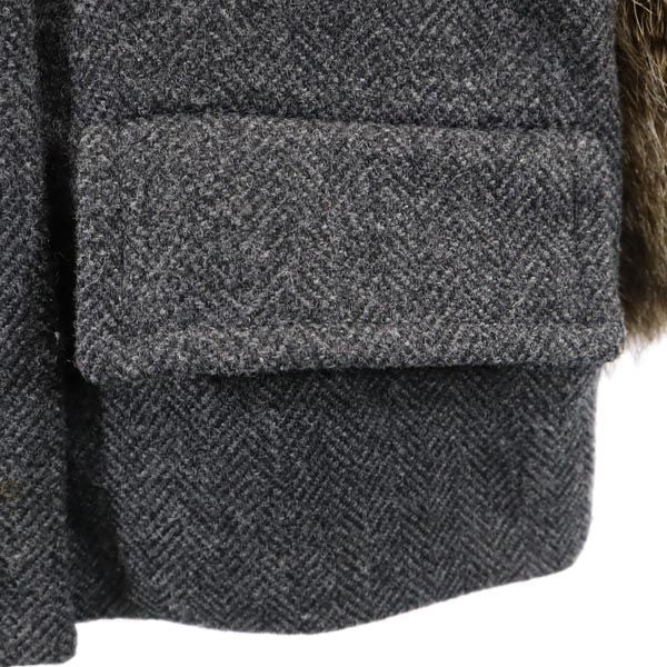 MARNI Herringbone Collarless Jacket Fur Cuffs Gray Size 36
