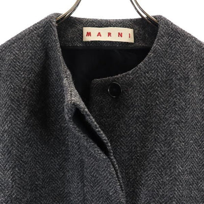 MARNI Herringbone Collarless Jacket Fur Cuffs Gray Size 36