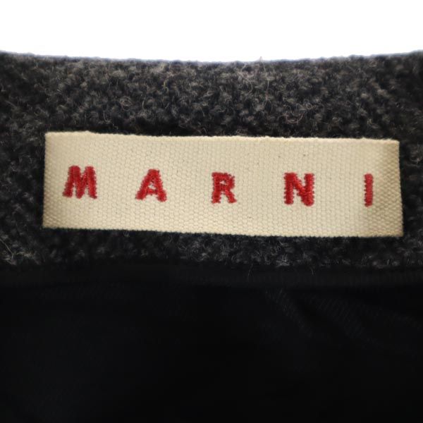 MARNI Herringbone Collarless Jacket Fur Cuffs Gray Size 36