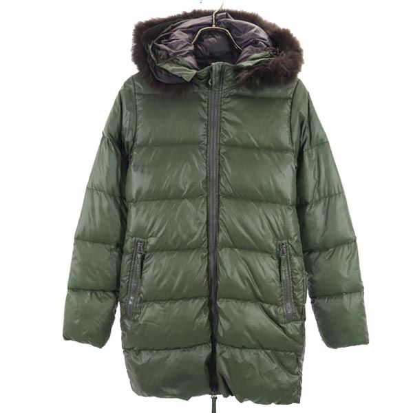 DUVETICA Hooded Racoon Fur Down Jacket Green Size 38