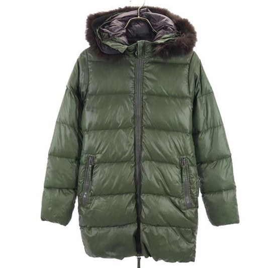 DUVETICA Hooded Racoon Fur Down Jacket Green Size 38