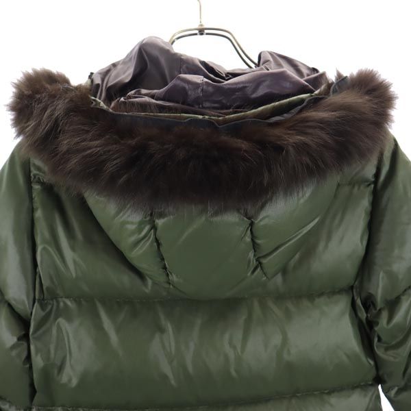 DUVETICA Hooded Racoon Fur Down Jacket Green Size 38