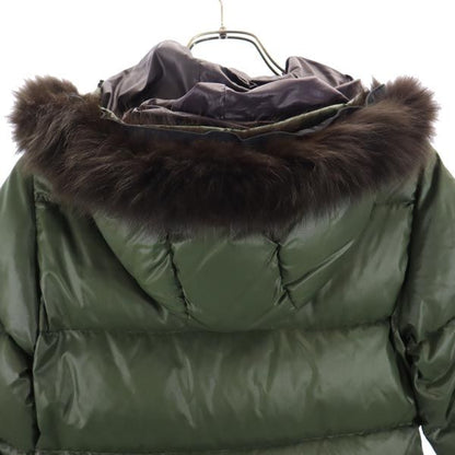 DUVETICA Hooded Racoon Fur Down Jacket Green Size 38