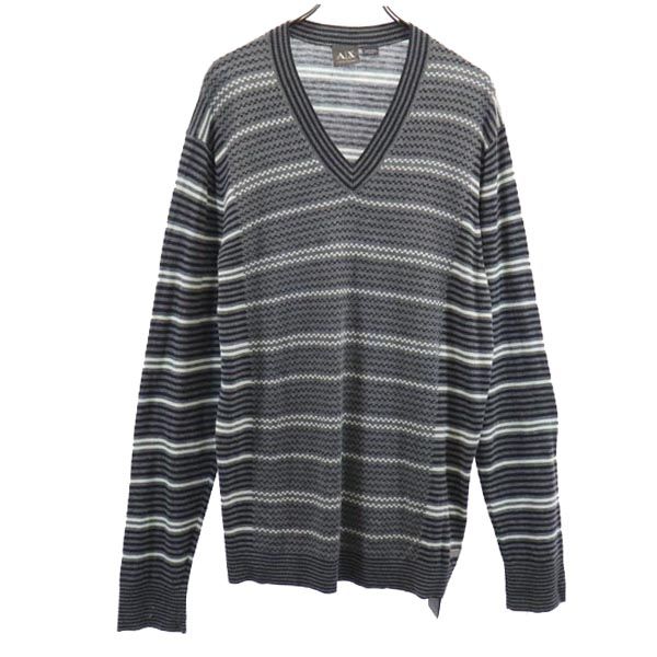 ARMANI EXCHANGE Striped V-Neck Knit Sweater Gray Size XL