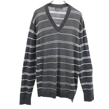 ARMANI EXCHANGE Striped V-Neck Knit Sweater Gray Size XL