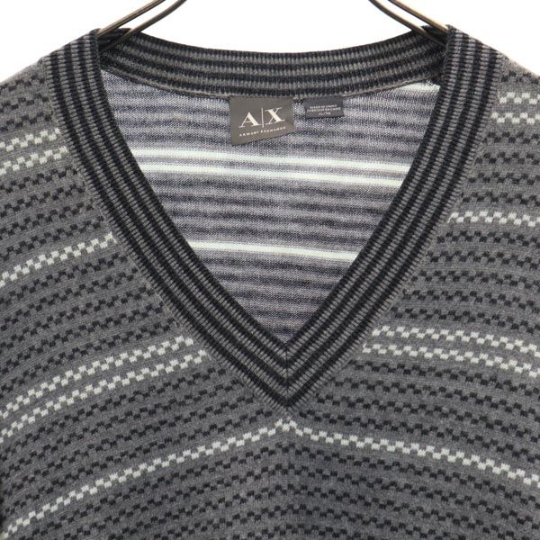 ARMANI EXCHANGE Striped V-Neck Knit Sweater Gray Size XL
