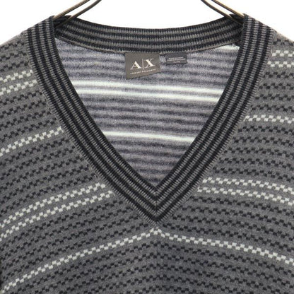 ARMANI EXCHANGE Striped V-Neck Knit Sweater Gray Size XL