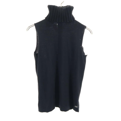 CHANEL Sleeveless Turtleneck Knit Vest Black Size 38