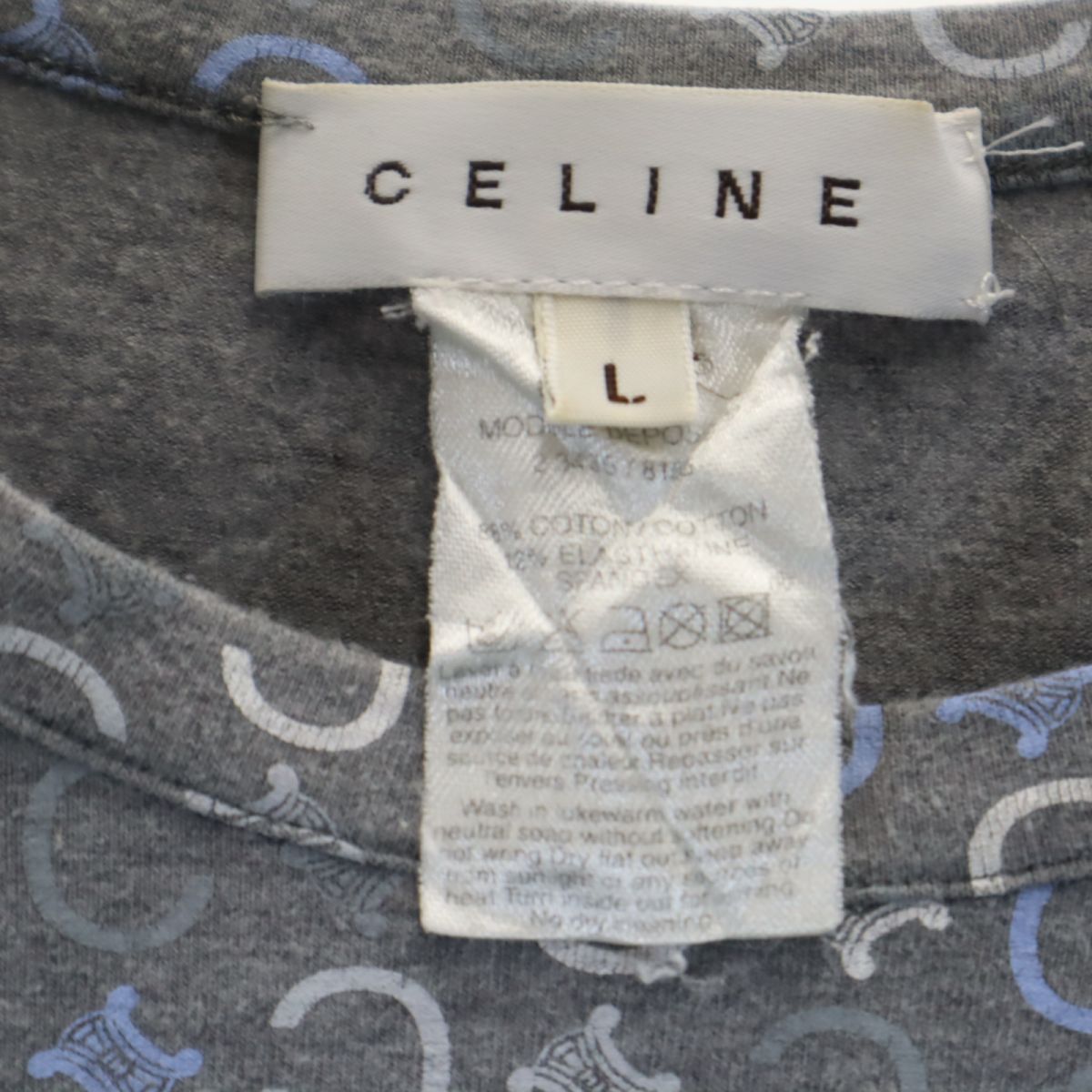 CELINE Patterned Long Sleeve Shirt Gray Size L