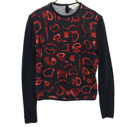 CELINE Italy Pattern Long Sleeve Sweater Black Size 38