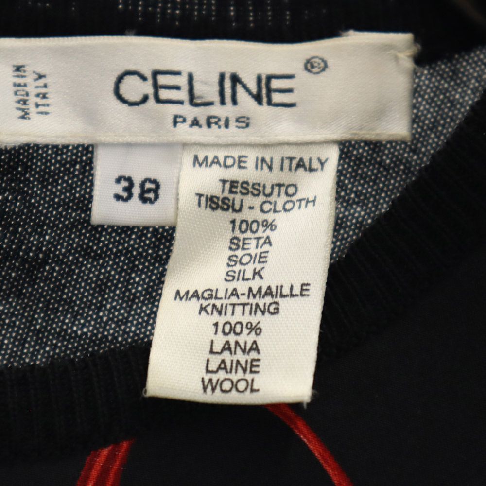 CELINE Italy Pattern Long Sleeve Sweater Black Size 38